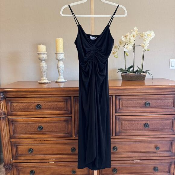 Lanston Black Ruched Midi Dress Double Strap Size S NWT - Picture 2 of 8